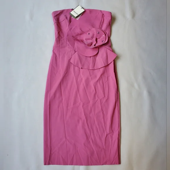NWT$795 Chiara Boni Hebe Pink Flower Strapless Pencil Midi-Dress